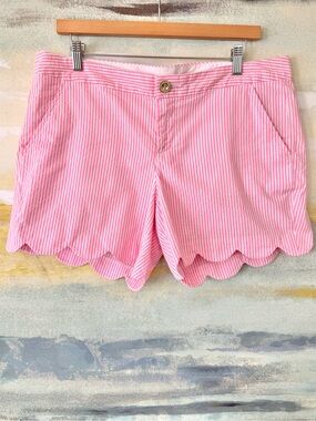 NWOT Lily Pulitzer Pink Stripe Scallop Hem 5” Buttercup Shorts 12